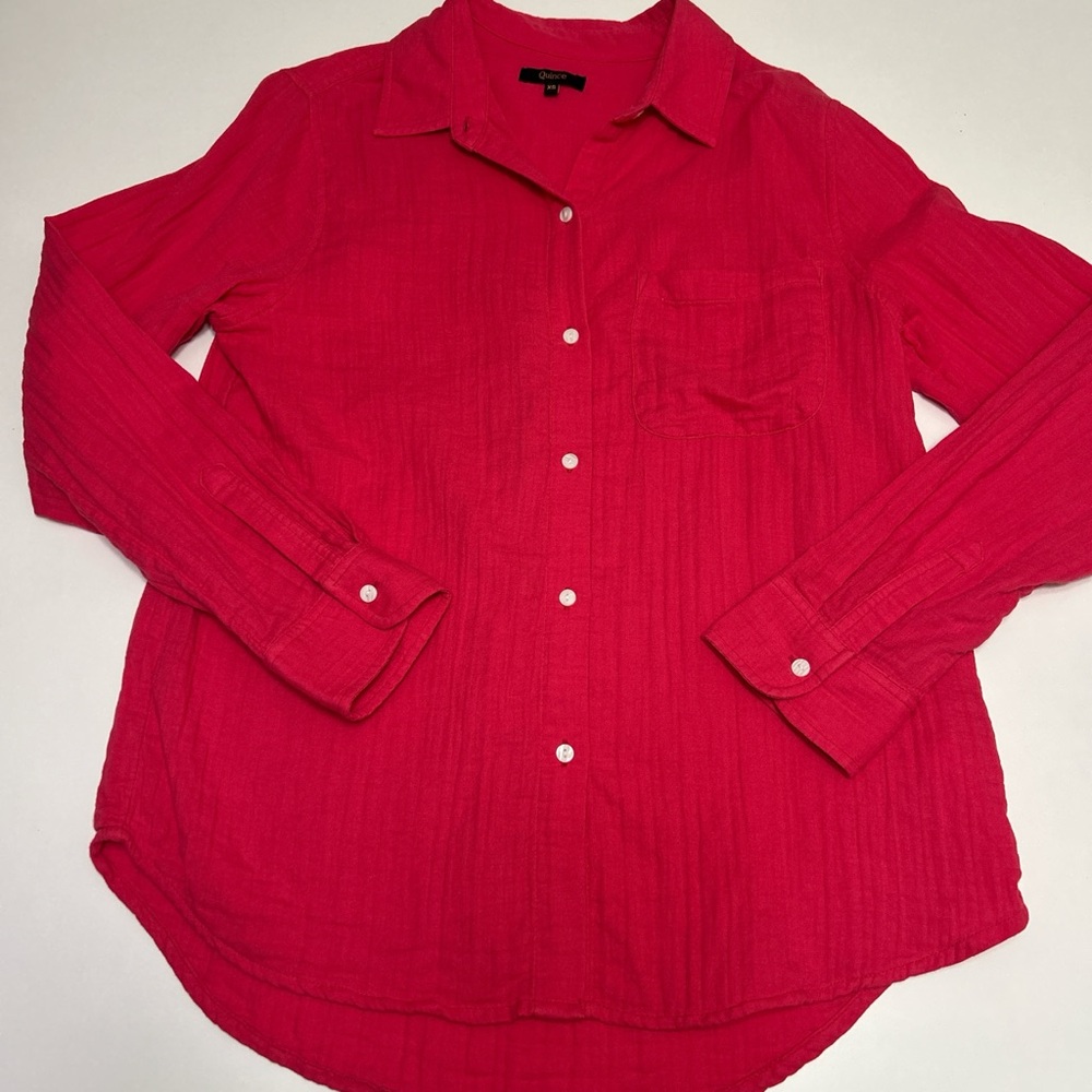 Quince women’s 100% Organic Cotton Gauze Long Sleeve Shirt hot pink extra small